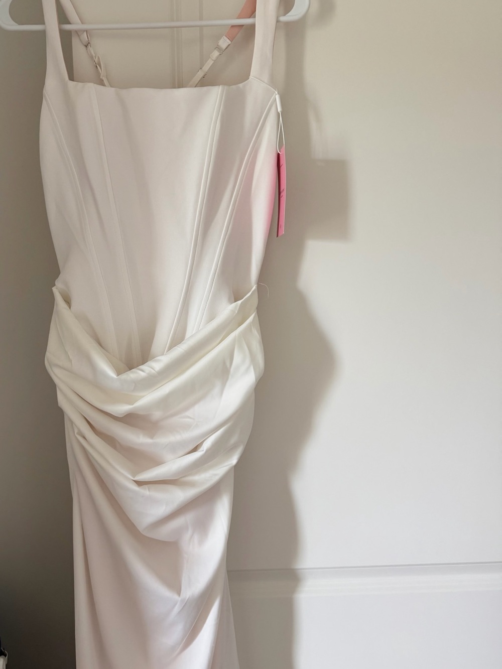 Satin White Draped Maxi Dress - Women
